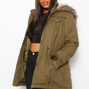 PLUS PARKA COAT WITH FAUX FUR TRIM HOOD